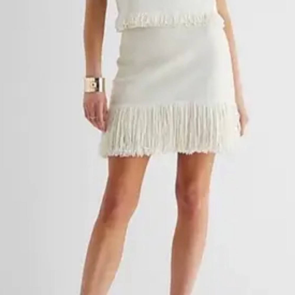 Express Black and White Fringe Mini Skirt